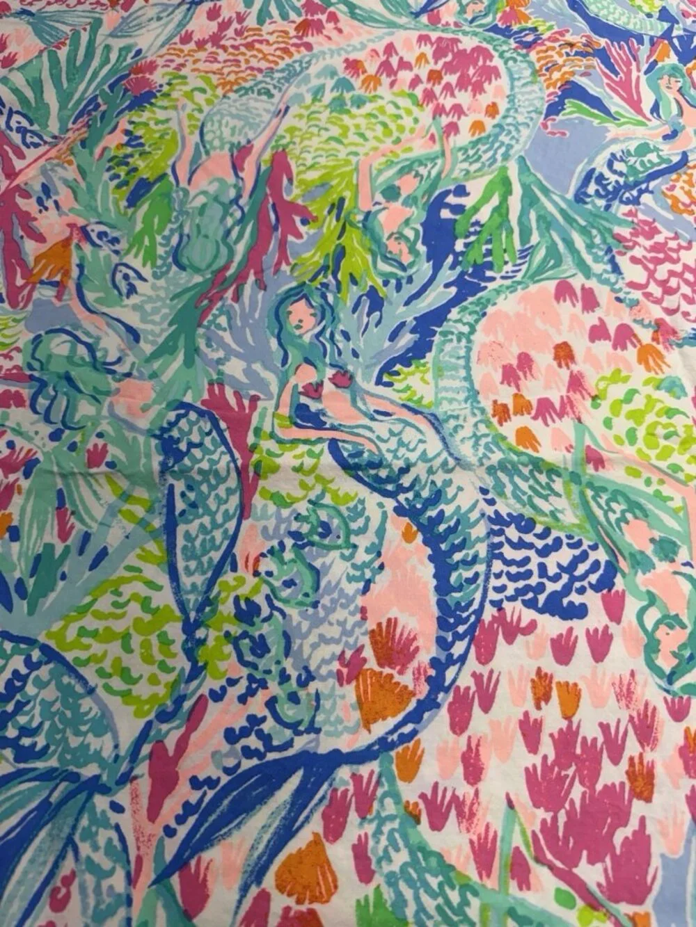 Lilly Pulitzer Pottery Barn Kids Full Flat Sheet Mermaid Cove Organic Cotton